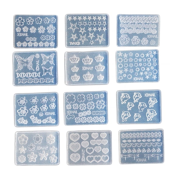 Home Manicure Silicone Gel Drip Molds 12Pcs Assorted Shapes for Nail Artists