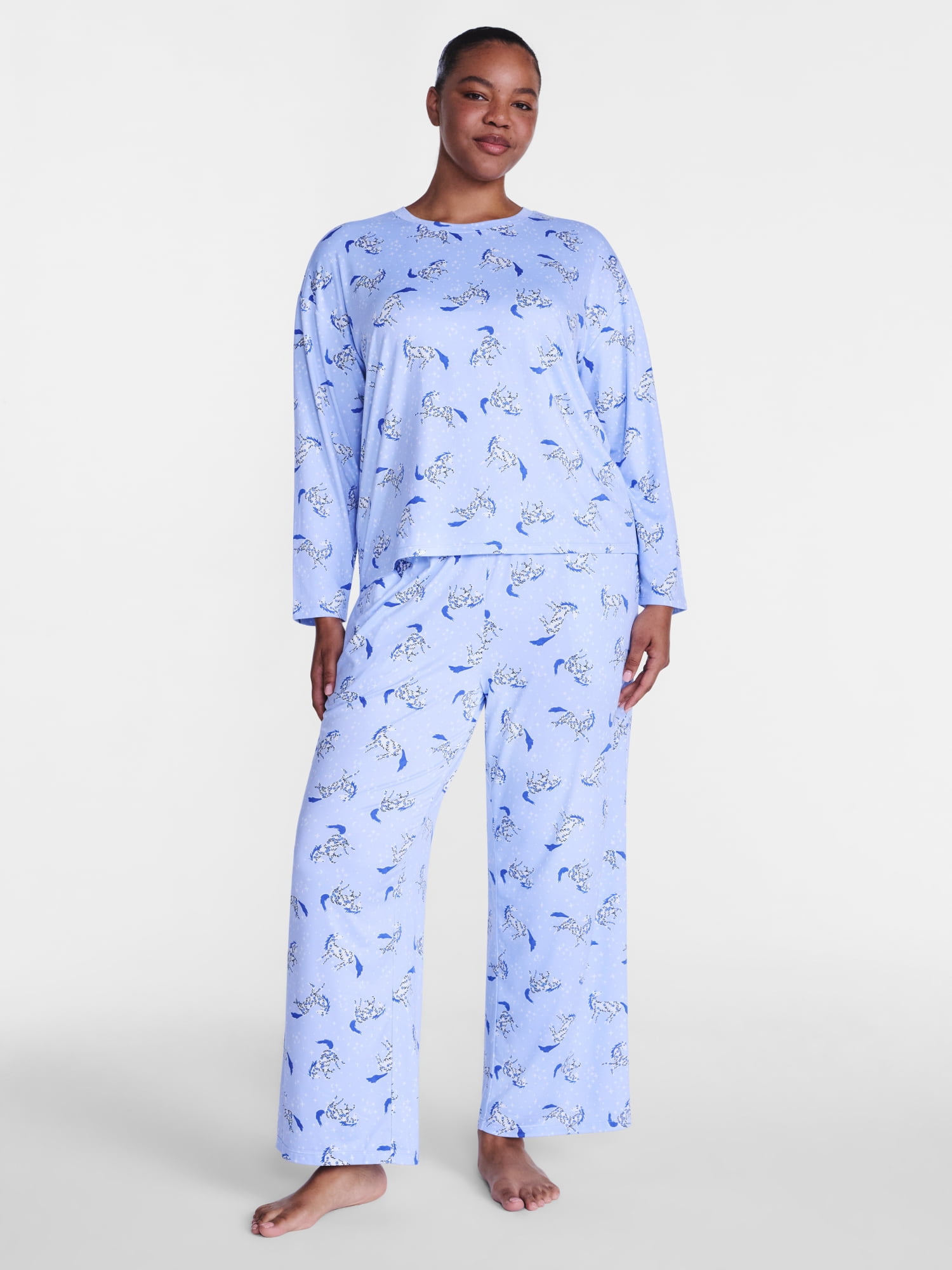 Joyspun Women's Essential Sleep Top and Pants, 2-Piece Pajama Set, Sizes XS-3X