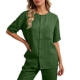 thumbnail image 5 of Thousandth Women's Cotton Blend Blouses Summer Boho Breathable Casual T-Shirts Embroidered V-Neck Shirts Loose Fit Button Down Daily Tops, 5 of 7