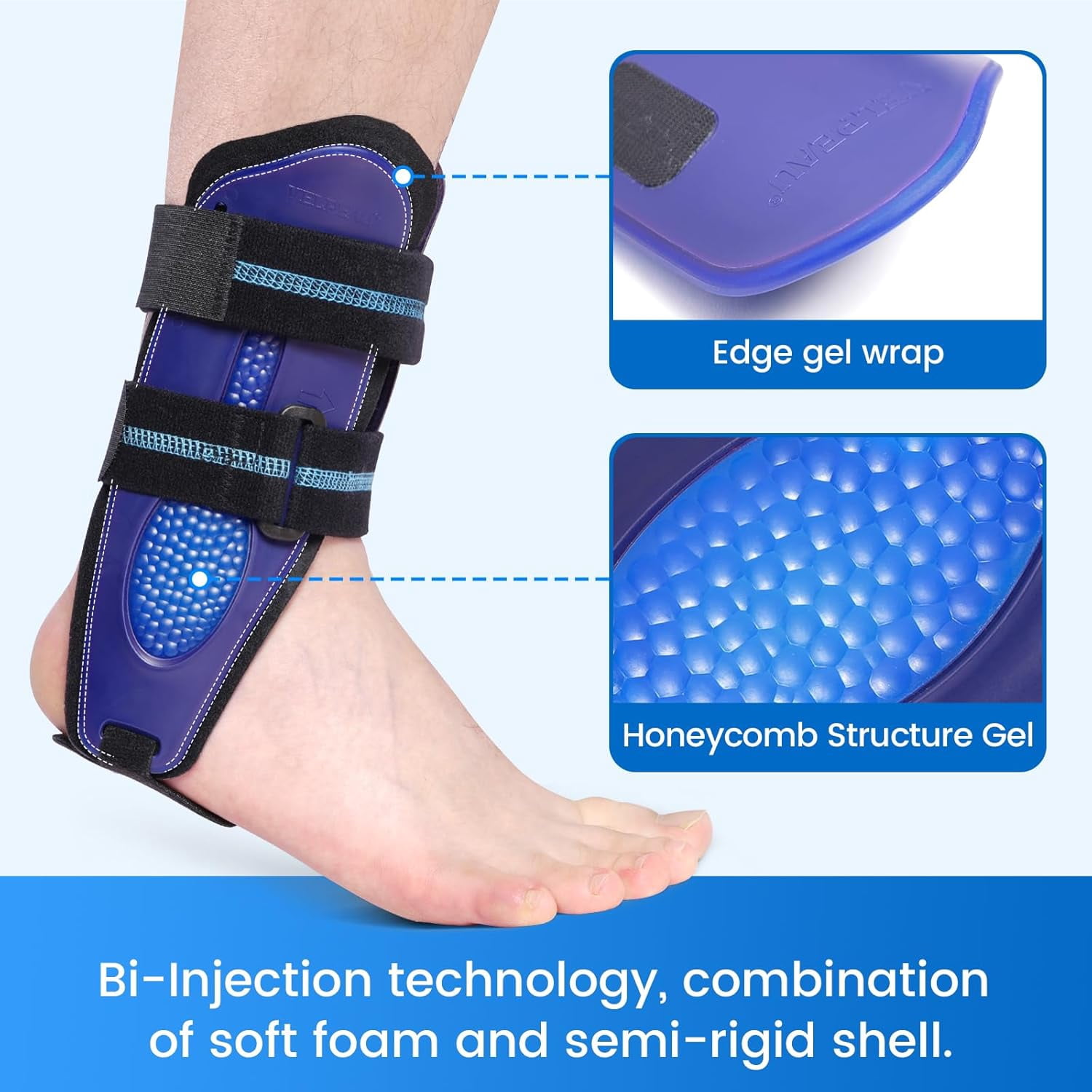 Velpeau Ankle Support Brace for Men & Women, Ankle Stabilizer, Stirrup Splint for Sprains, Tendonitis, Volleyball, Basketball, Sprained Ankle, Reversible Left & Right Foots, One Size(Foam Pad, Blue)