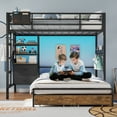 thumbnail image 6 of Bunk Bed Twin Over Full Size with LED Lights & 4 Storage Drawers, L-Shaped Bunk Bed with Charging Station & Bookshelf for Adults, Twin Loft Bed with Pegboard & Safety Guardrail & Ladder, Black, 6 of 12