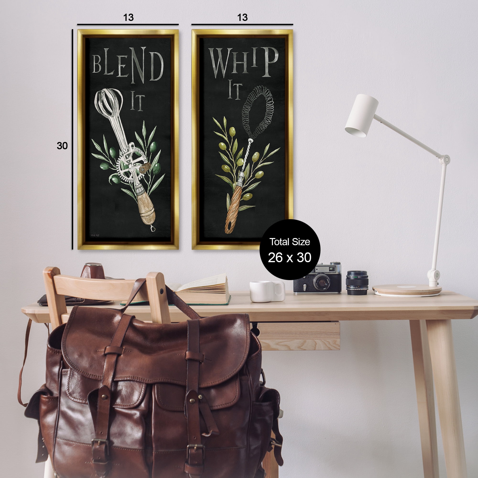 Stupell Industries Vintage Utensil Phrases Botanical & Floral Painting Gold Floater Framed Canvas Art Print Wall Art, 14 x 31, Set of 2