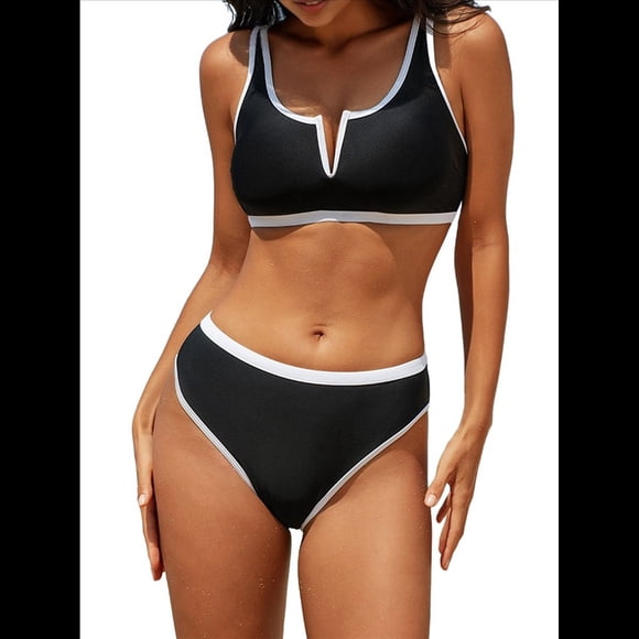 Trajes de Baño Deportivos para Mujer, Conjuntos de Dos Piezas de Cintura Alta y Corte Alto, Trajes de Baño Deportivos. Negro M
