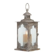 DecMode Gray Metal Decorative Candle Lantern with Handle