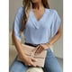 thumbnail image 2 of Camisa informal de manga corta para mujer para uso diario, azul claro, talla S, blusa con escote en V y volantes de encaje, 2 of 8