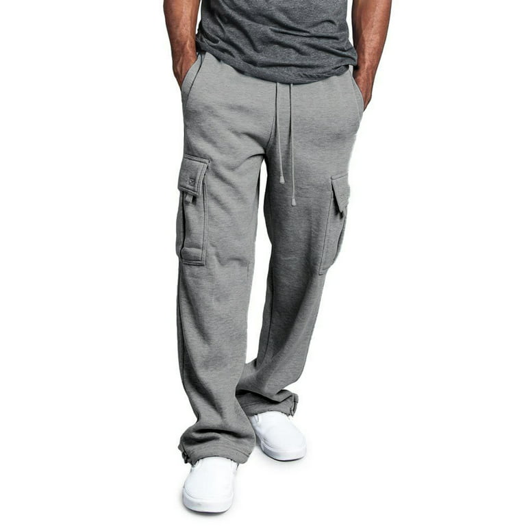 wybzd Men Fleece Sweatpants Cargo Trousers Drawstring Athletic Gym Workout  Running Pants with Pocket Light Grey XXXL 