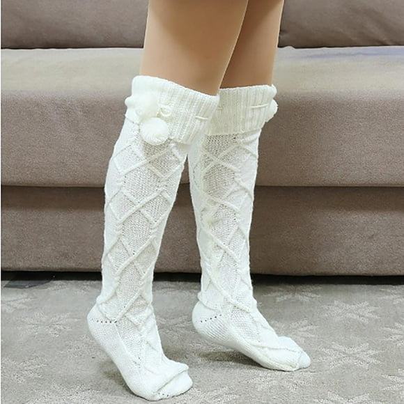 Babysbule Socks for Women Winter Woolen Knit Socks With Wool Ball To Keep Warm