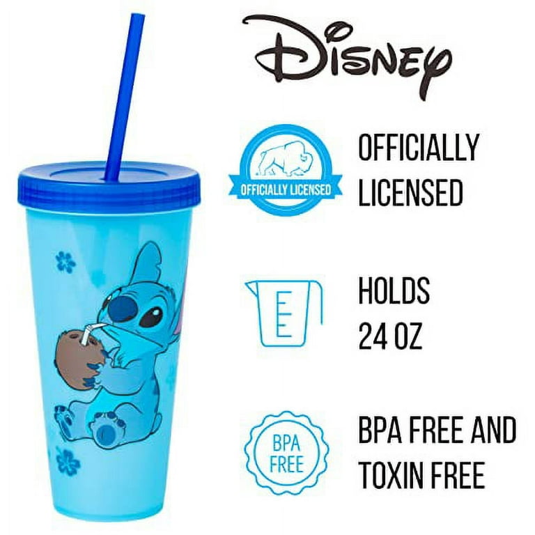 Silver Buffalo Disney Lilo and Stitch Blue Floral 4pc Tumbler Glass Set,  10-ounces