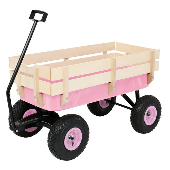 Ktaxon Steel & Wood Garden Cart with Wooden Railings, 330lb Heavy Duty Utility Wagon, Pink