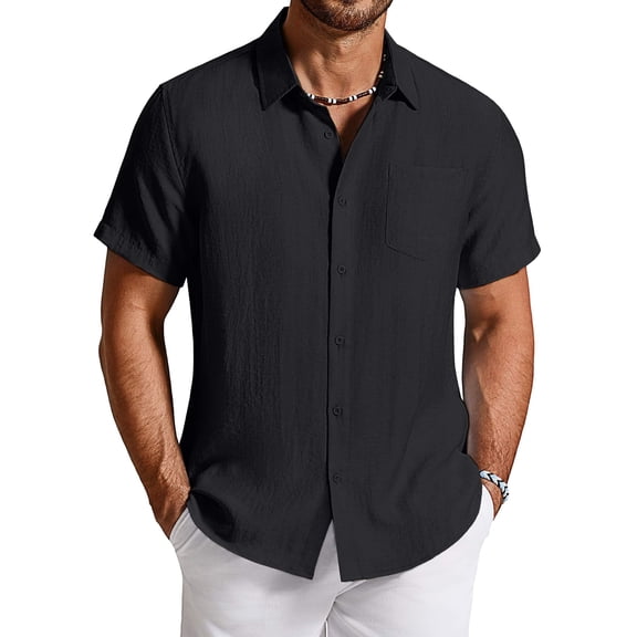 COOFANDY Men' Summer Linen Shirt Casual Short Sleeve Button-Down Beach Wedding Cruise Wear for Men