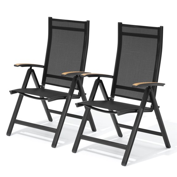 Pellebant Set of 2 Aluminum Outdoor Folding Dining Chair with Arm, Black