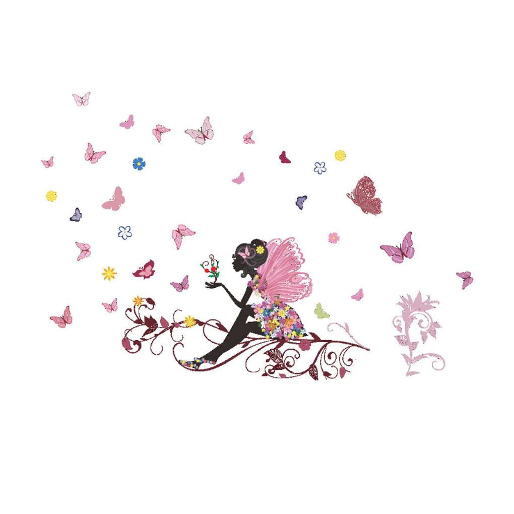 Beautiful Removable Butterfly Flower Girl Wall Stickers Wall Decals Home Room