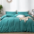 thumbnail image 2 of MooMee Duvet Cover Set 100% Washed Cotton Linen Like Textured Breathable 3 Piece (Teal, Queen), 2 of 5