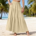 thumbnail image 2 of yillto Women's Summer Midi Skirt A Lined Flowy with Pockets Elastic High Waist Beach Vacation Skirts, 2 of 6