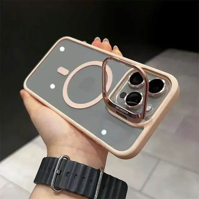 Lens Protect Stand Phone Case For IPhone 15 12 13 14 11 Pro Max Plus For Magsafe Magnetic Camera Glass Metal Ring Holder Cover