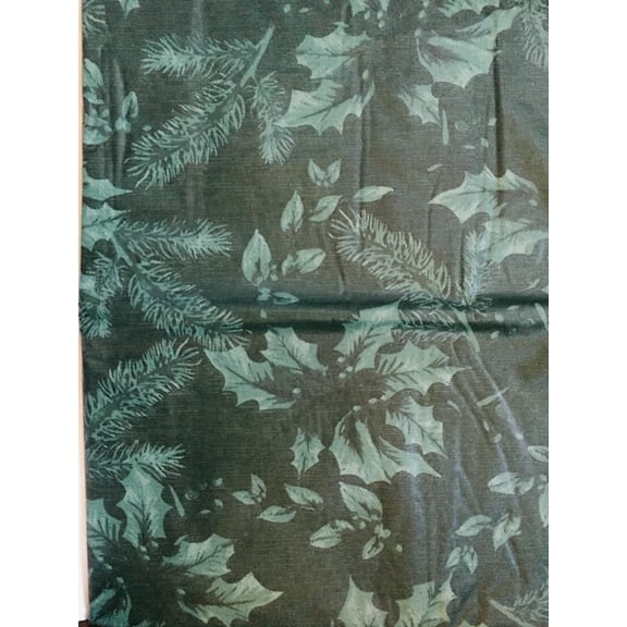 Happy Holiday Christmas Holly Pine Vinyl Flannel Backed Tablecloth (Green, 52" x 70" Oblong)