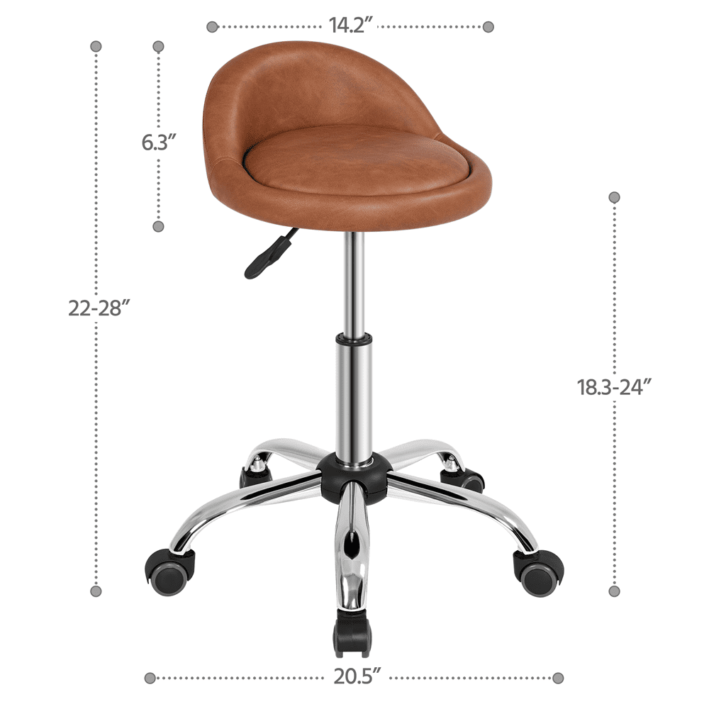Alden Design Modern PU Leather Rolling Salon Stool with 5 Castors for Spa Massage Manicure, Brown