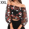 thumbnail image 1 of Blusa elástica con hombros descubiertos y estampado floral de malla con top corto bordado para mujer, XXL Speravity AP000886-05, 1 of 7