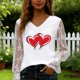 thumbnail image 5 of Xuyuer Valentine Women's Floral Embroidery Sheer Long Sleeves Lace Blouse Romantic Lace Insert V-Neck Blouse, 5 of 6