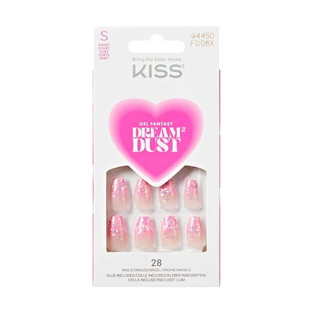 KISS Gel Fantasy Dreamdust Dreamdust Valentine's Day Press on Nails, Courage, Purple, Short Coffin, 28 Count
