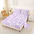 thumbnail image 2 of Erosebridal Kawaii Bowknot Queen Sheet Sets for Kids Girls, Cute Heart Bed Set, Purple White, 1 Flat Sheet, 1 Fitted Sheet and 2 Pillowcases, 2 of 5
