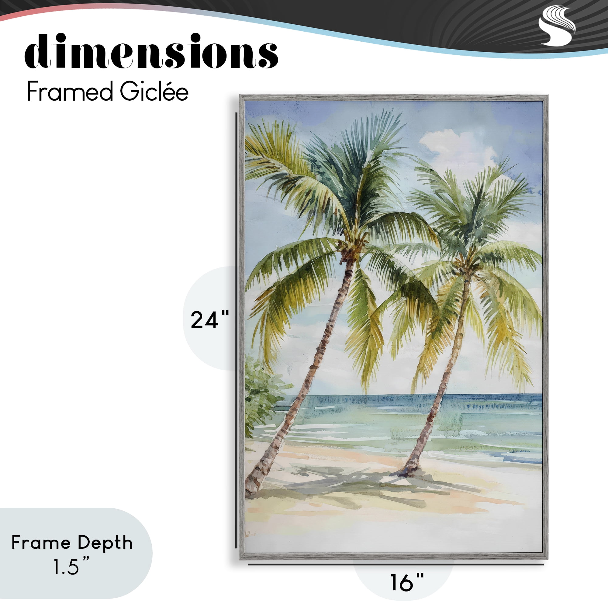 Stupell Industries Shady Palm Beach Escape Gray Framed Giclee Art, design by Petal Prints Design