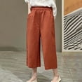 thumbnail image 3 of Scyoekwg Womens Capris for Summer Elastic Waist Loose Wide Leg Cropped Trousers Pants Ladies Capris Casual Comfy Loose Solid Color Trendy Summer Pants (Orange,L), 3 of 5