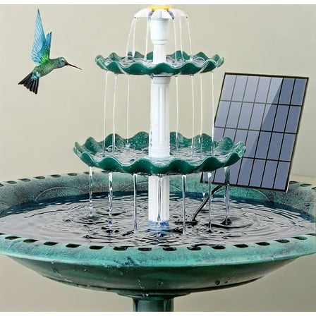 AMZtime 3 Tiered Bird Bath with 3.5W Solar Pump, DIY Solar Fountain Detachable and Suitable for Bird Bath, Garden Decoration, Outdoor Bird Feeder