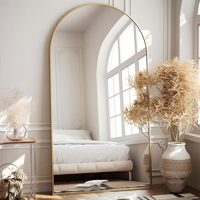 Mirrasia 76.3" x 34" Full Body Oversize Mirror Wall Mounted Arched Full Length Mirror, Gold