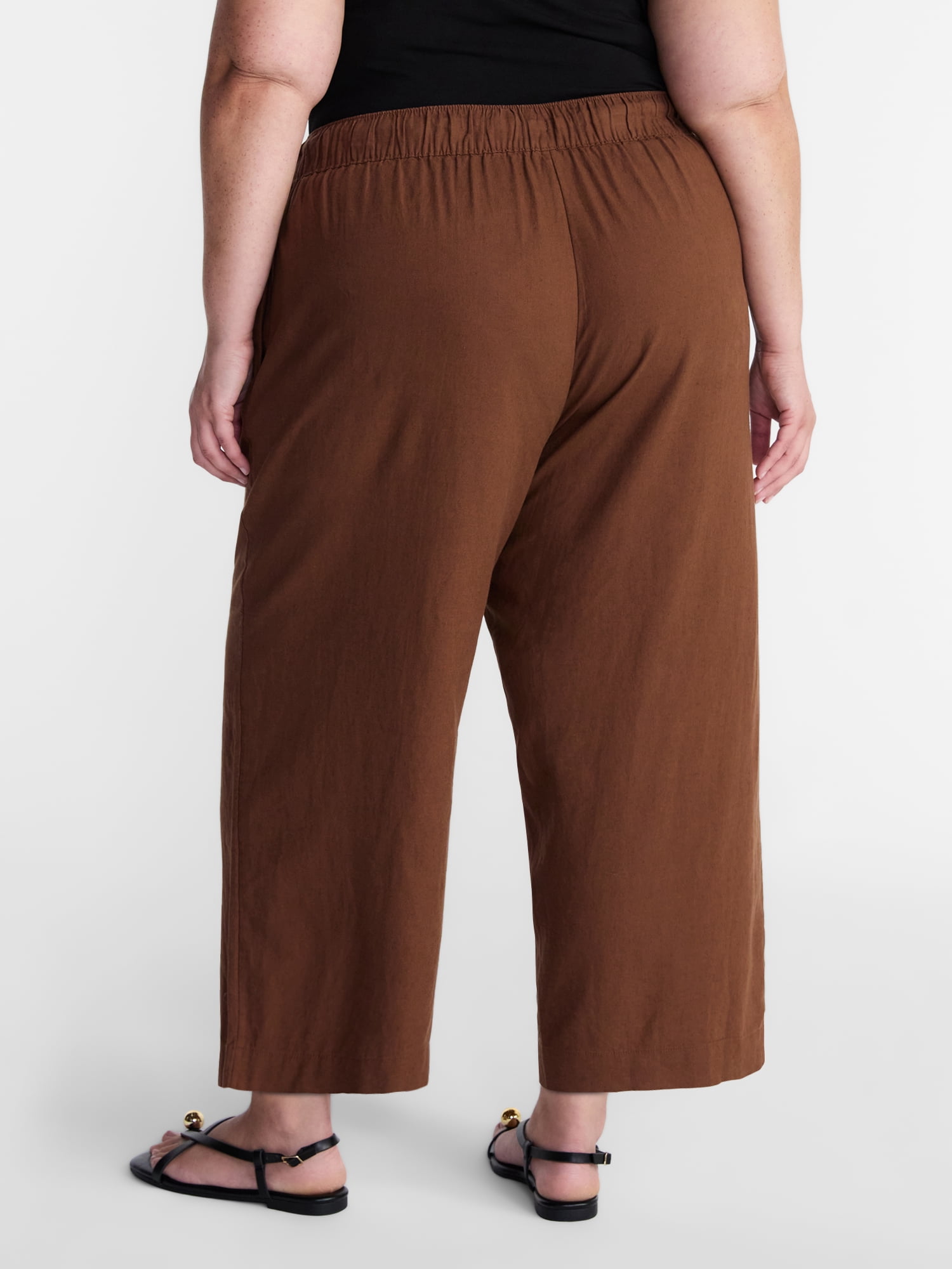 Terra & Sky Women’s Plus Cropped Linen Blend Pants, 27” Inseam, Sizes 0X-5X