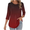 thumbnail image 3 of Women's Casual Fashion Printed Cotton Round Neck 3/4 Sleeve T-Shirt Tee Top Loose Fit Breathable Summer Vacation Holiday Beach Wear | CSEONE,Wine L, 3 of 9