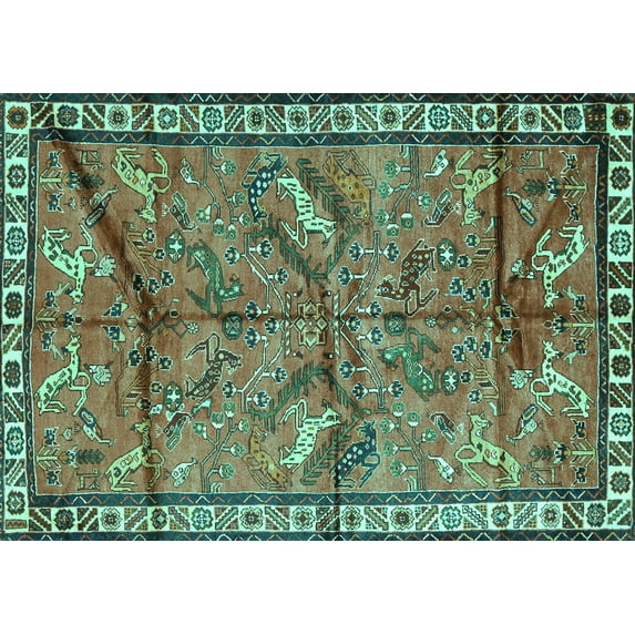 Ahgly Company Machine Washable Indoor Rectangle Animal Turquoise Blue Traditional Area Rugs, 7' x 9'