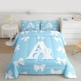 thumbnail image 2 of Homewish Initial A Letter Queen Comforter Set for Kids, White Blue Bowknot Bedding Sets, Cartoon Kawaii Monogrammed Reversible Bedding Comforter Set, Lightweight Room Decor, 3pcs, 2 of 8