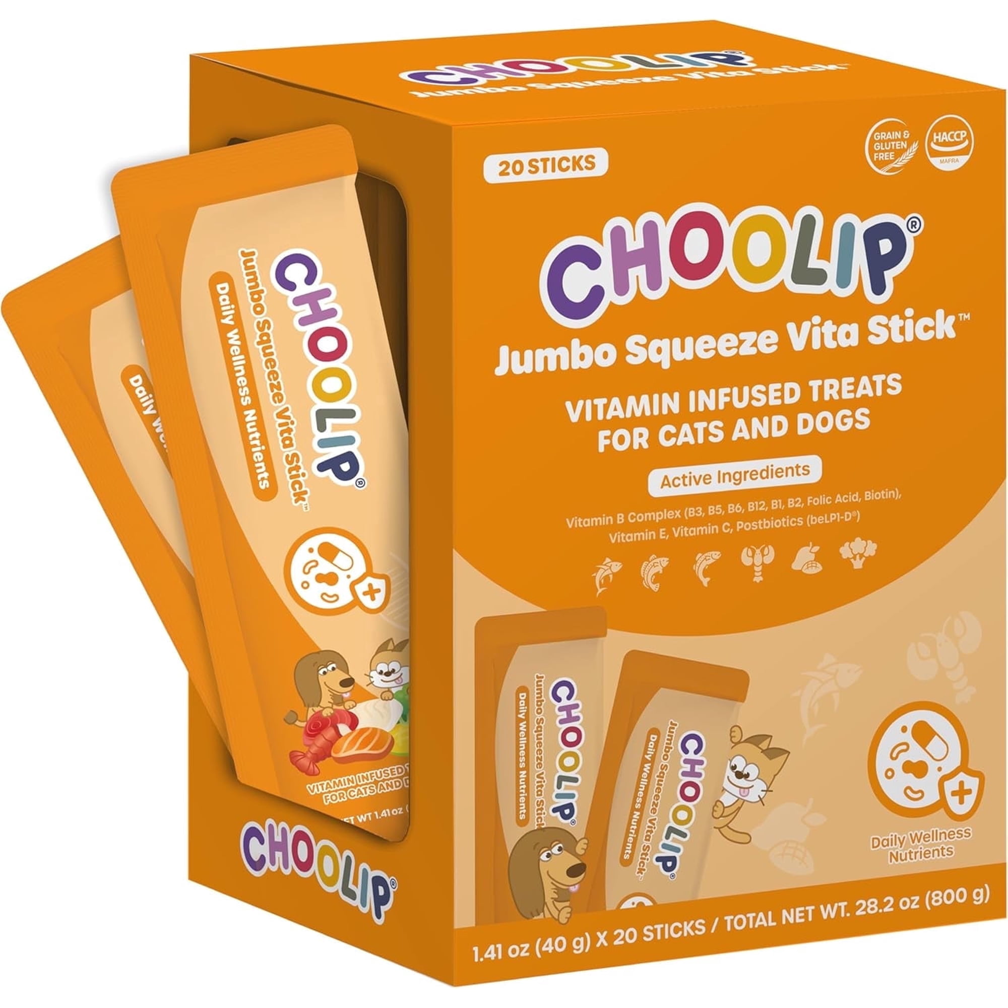 Choolip Jumbo Squeeze Vita Stick Lickable Treats for Cats & Dogs, 28.2 oz (20 Sticks)