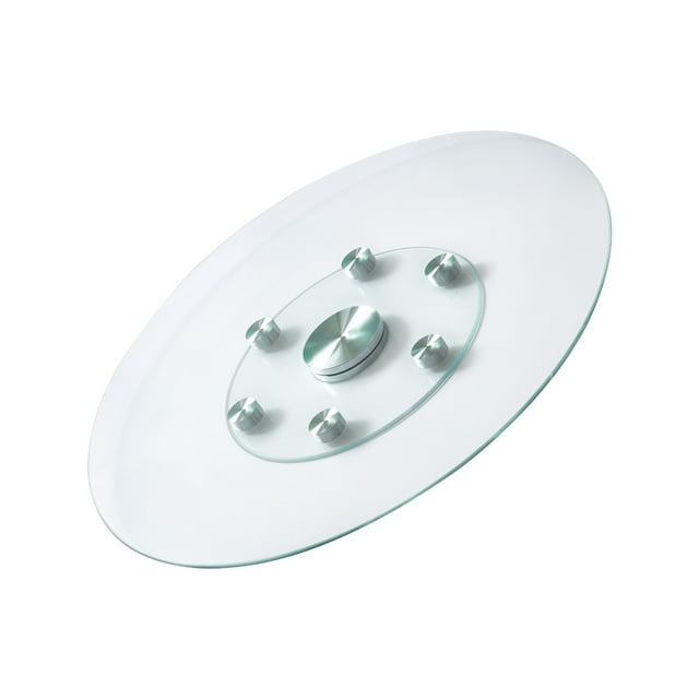 VEVOR Glass Lazy Susan Turntable Dining Table Centerpiece, a 30-inch tempered glass rotating tray with a smooth aluminum alloy base and six auxiliary wheels for stability. This heat-resistant kitchen organizer supports up to 154.32 lbs, offering 360° rotation for efficient food sharing during family meals or formal dining events.