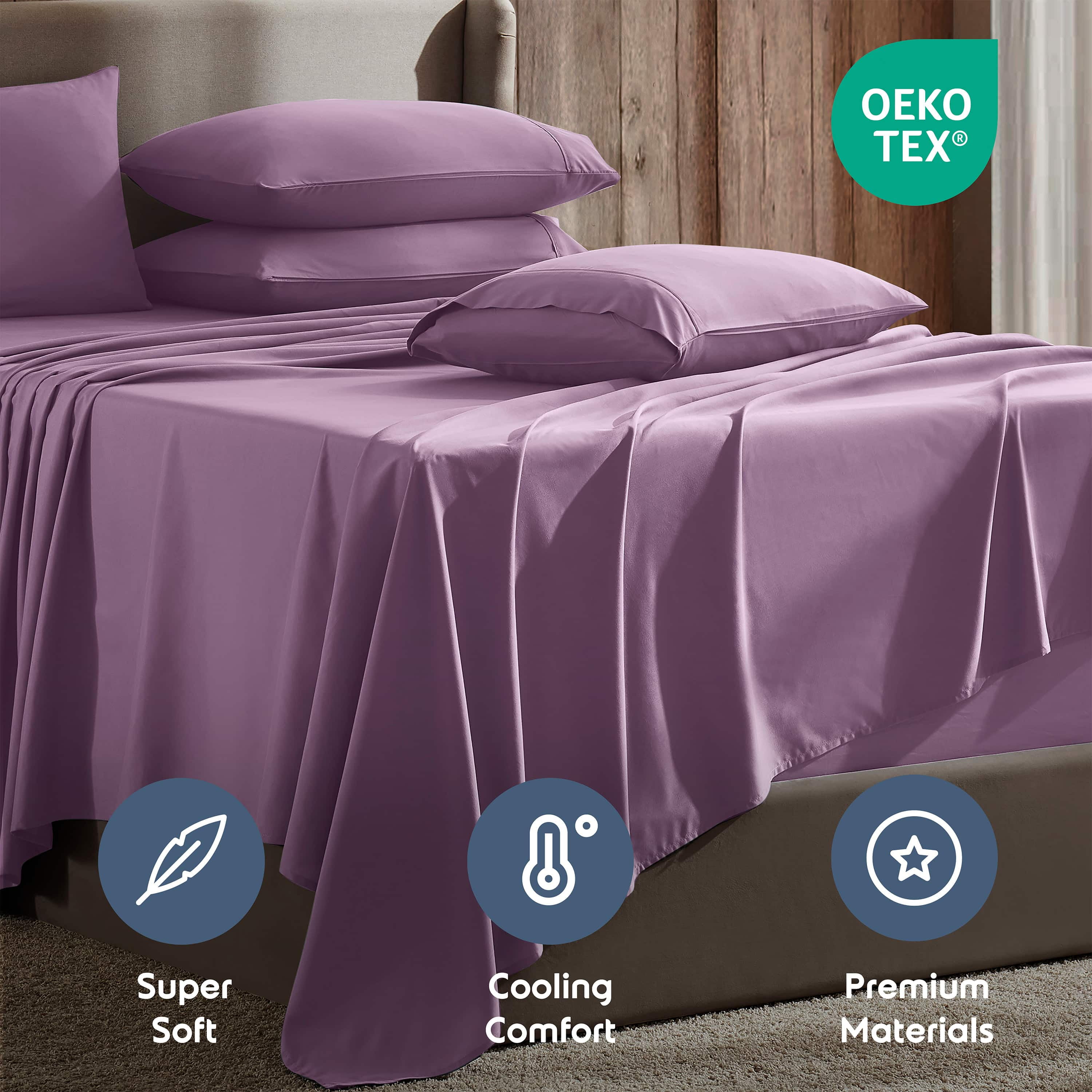 LammaLoe Extra Deep Pocket Split King Sheets set, Fits 18"-24" Mattress, 7 Piece Soft Microfiber Bed Sheet Sets, Lavender Dream