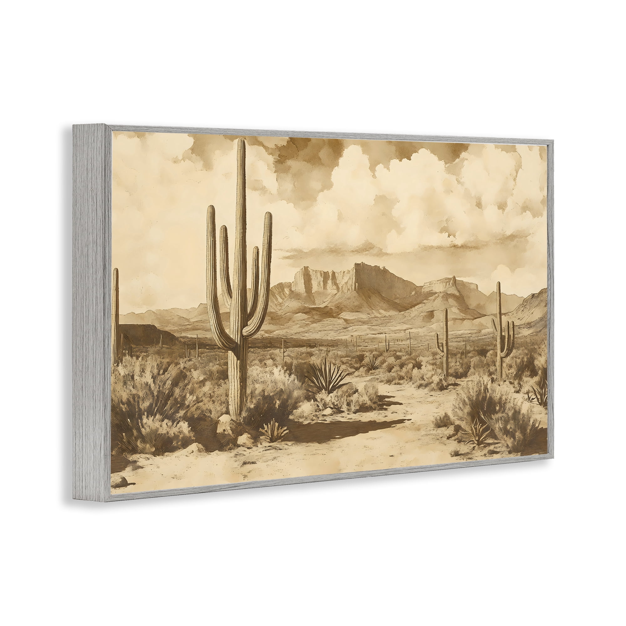 Stupell Industries Vintage Desert Peaks with Saguaro Gray Framed Giclee Art, design by Franklyn Gregory