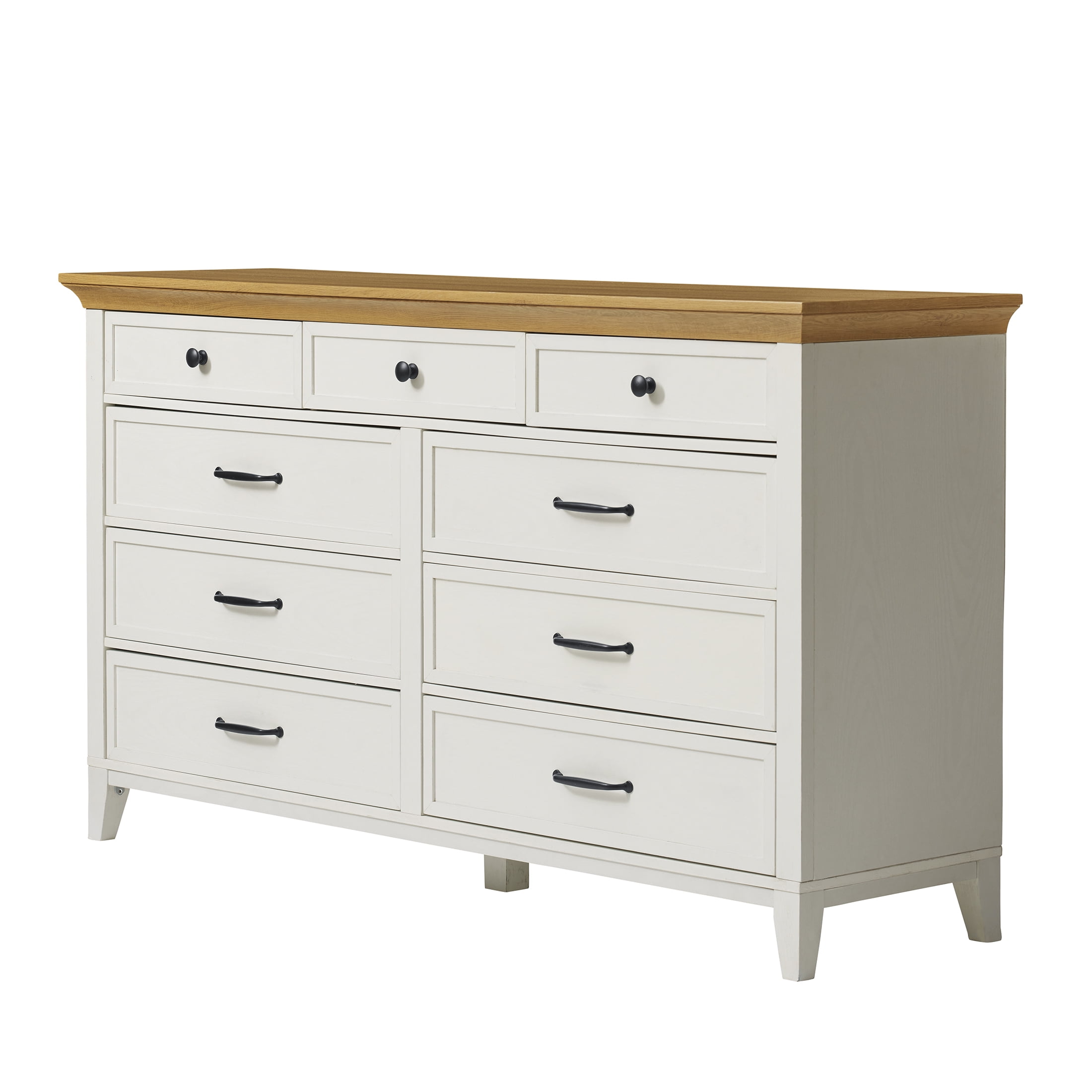 Better Homes & Gardens Canton 9 Drawer Dresser, Textured White and Light Honey
