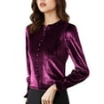 thumbnail image 2 of Craaazy Women's Solid Color Long-Sleeve Velvet Crewneck Tops Gifts, 2 of 7