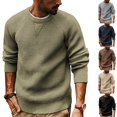 thumbnail image 5 of Men's Waffle Knit Crew Neck Pullover Sweater Long Sleeve Casual Solid Color Top, 5 of 5