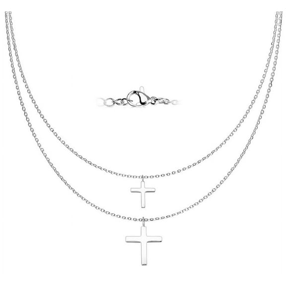 Graduated Stainless Steel Double Chain Cross Pendants Necklace Age 13