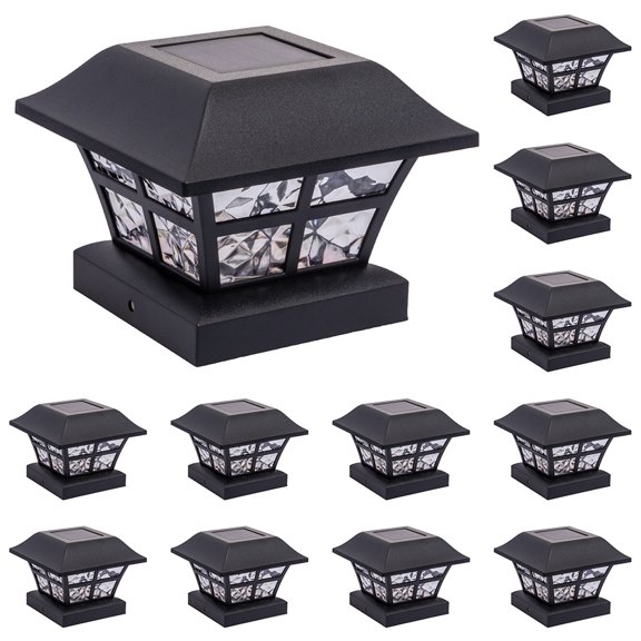 GreenLighting Evolve Black Solar Post Cap Lights - 4x4 Post Caps and Outdoor Post Lights - Waterproof Solar Lights for Fence Posts - Solar Post Lights fit 4x4 5x5 Vinyl/PVC (Black, 12 Pack)
