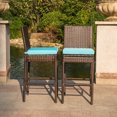 thumbnail image 3 of Porch Balcony Bar Stools 30'' Bar Height Outdoor Patio Funiture  Modern Seat with Blue Cushions, Set of 2 Chairs, Brown Wicker, 3 of 7