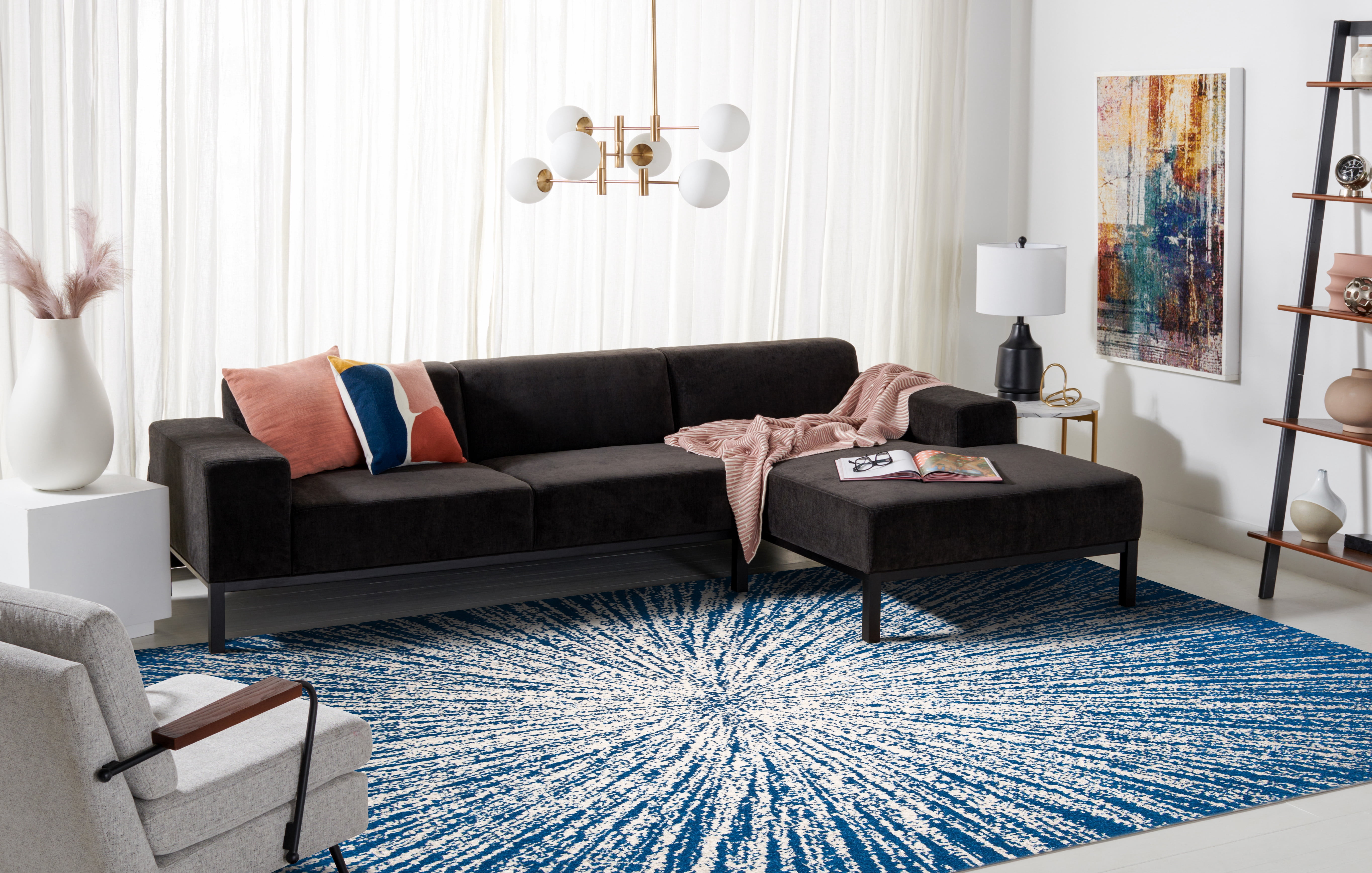SAFAVIEH Evoke Vana Abstract Area Rug, Navy/Ivory, 4' x 6'
