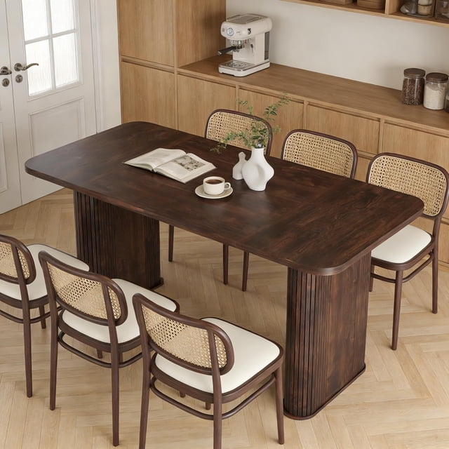 62 Inch Large Kitchen Dining Table with Grille Design, Ideal for 6-8 Persons, Suitable for Home, Office and Living Room Decor(Table Only)