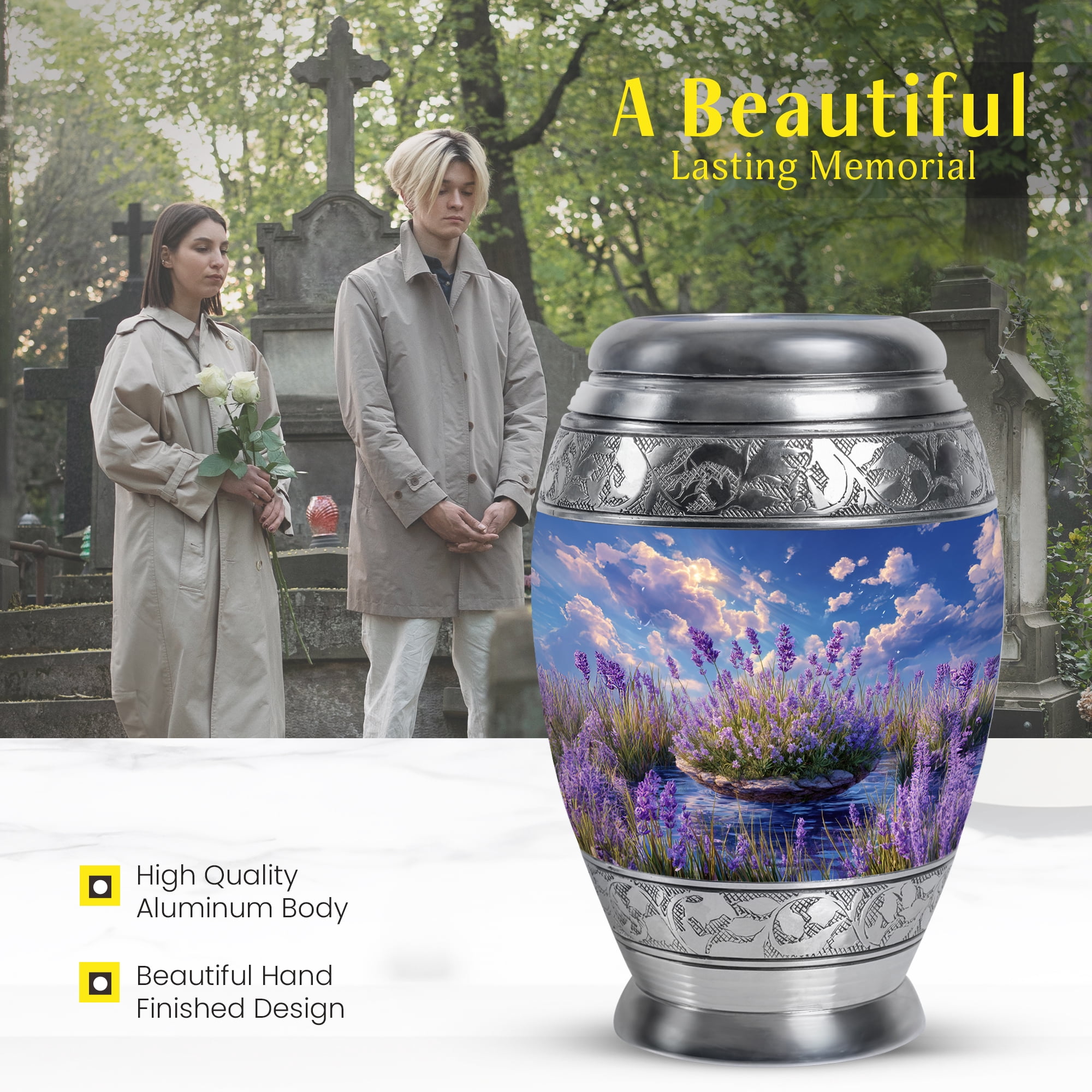 MUKTIVE Lavender Grass Burial Urn for Ashes Adult Male, Sky Blue Urn for Ashes for Women, Keepsake Cremation Urns for Men, Handcrafted Decorative Clouds Urns for Mom & Dad, 3 Inch