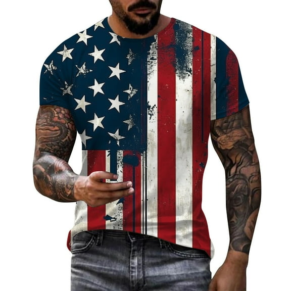 Big and Tall Shirts for Men‘ s 4th Of July Independence Day Print Short Sleeve Round Neck T Shirt Floral Fashion Trend Bottoming Shirt A Shirts for Men Pack Pack of Mens T Vintage Night Mens Tall S