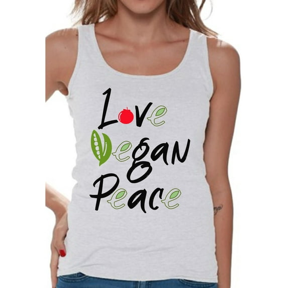 Awkward Styles Love Vegan Peace Tank Top for Her Ladies Tanks Vegetarian Tshirt Vegan Friendly Shirts for Her Vegan T Shirts Vegan Clothes for Women Vegan Organic Shirts for Her Gifts for Vegetarians