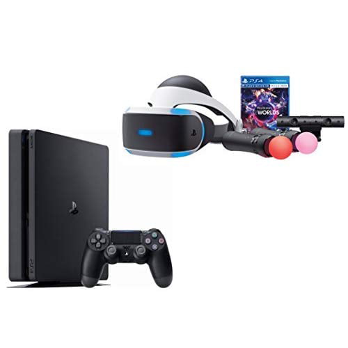 Refurbished PlayStation VR Launch Bundle Sony PlayStation 4 Slim 1TB Console Black Worlds