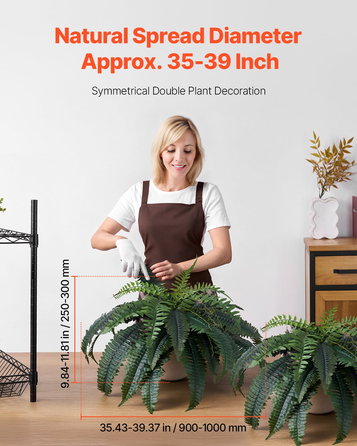 VEVOR Artificial Ferns 2 Pcs, Natural Spread Diameter 35-39 Inch, Large Hanging Artificial Boston Ferns, Fake Plant Wall Decor with 35 Branches, Faux Fern for Home and Office (Flowerpot Unincluded)